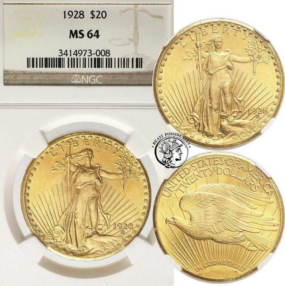 USA 20 dolarów 1928 Philadelphia NGC MS64