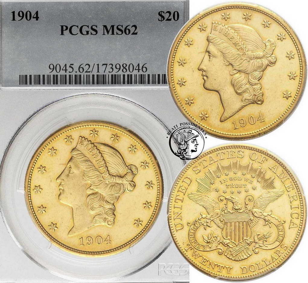 USA 20 dolarów 1904 Philadelphia  PCGS MS62