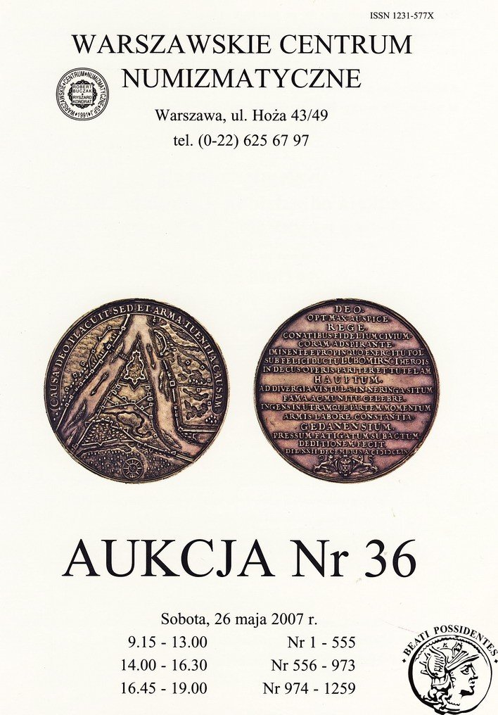 Katalog aukcyjny Warszawskiego Centrum Numizmatycznego "AUKCJA Nr 36"