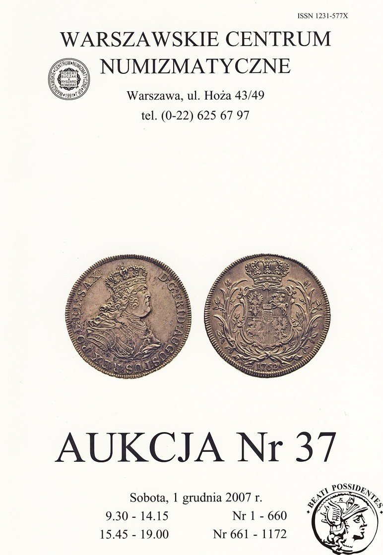 Katalog aukcyjny Warszawskiego Centrum Numizmatycznego &quot;AUKCJA Nr 37&quot;