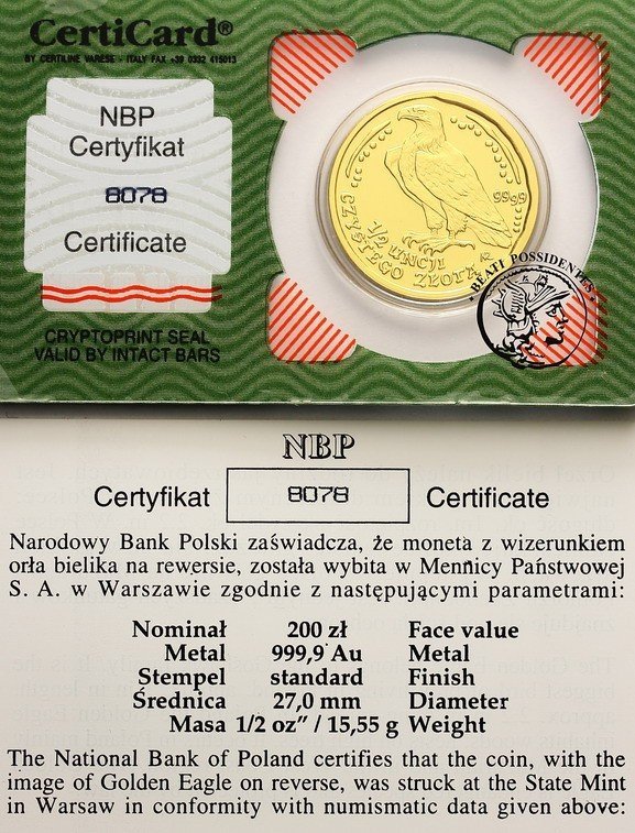 Polska Orzeł Bielik 200 złotych 2004 st. 1