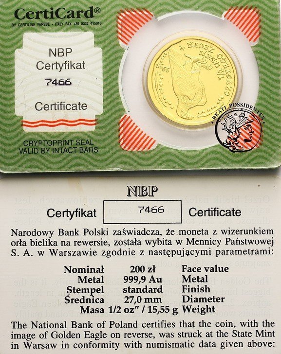 Polska Orzeł Bielik 200 złotych 2002 st. 1