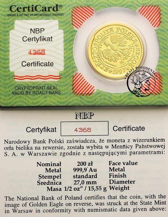 Polska Orzeł Bielik 200 złotych 1997 st. 1