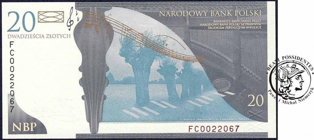 Polska banknot 20 złotych 2009 Fryderyk Chopin UNC st. 1