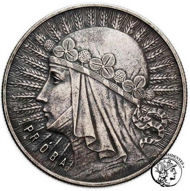 Polska PRÓBA Srebro 10 złotych 1932 głowa kobiety st.2/2+