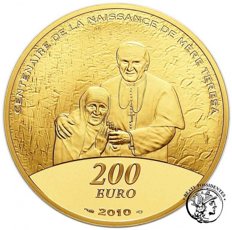 Francja 200 Euro 2010 Matka Teresa 1 Oz Au st.L