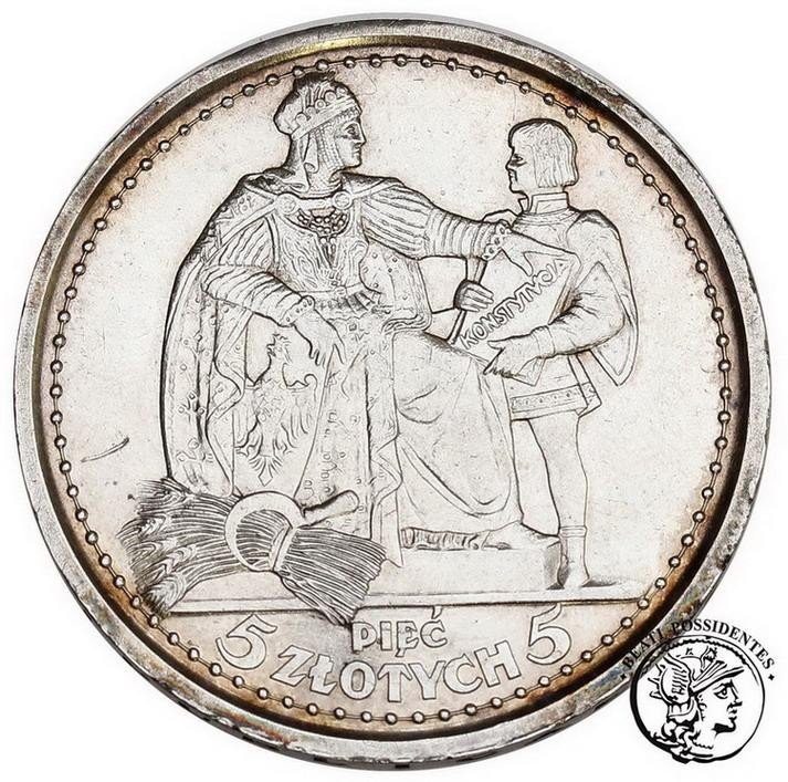  Polska PRÓBA srebro 5 złotych 1925 Konstytucja 81 perełek st. 2/2+