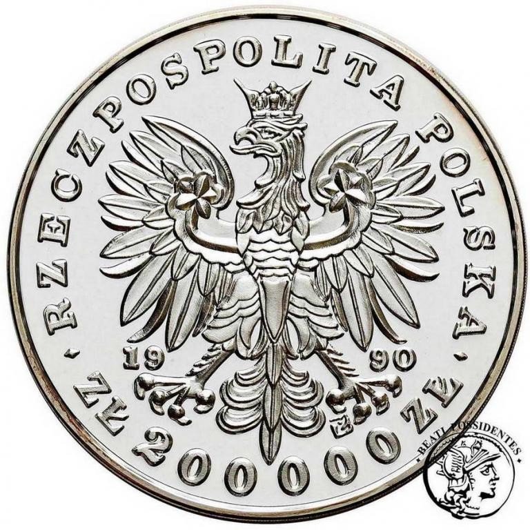 Polska III RP 200 000 złotych 1990 Chopin duży tryptyk st. L stempel lustrzany