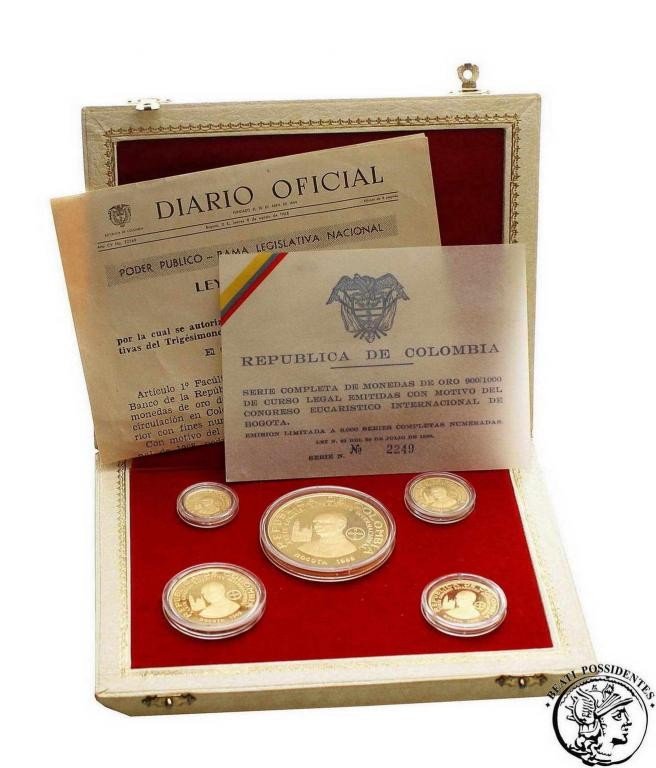 Kolumbia Paweł VI Kongres Eucharystyczny zestaw 5 monet  ZŁOTO st. L-/L