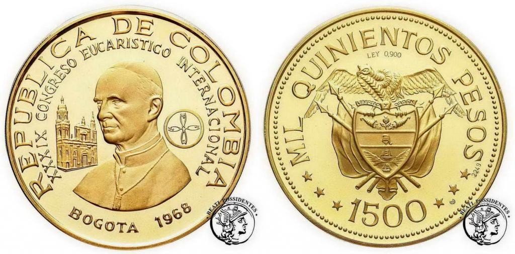 Kolumbia Paweł VI Kongres Eucharystyczny zestaw 5 monet  ZŁOTO st. L-/L