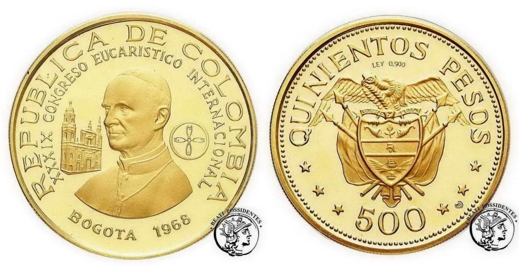 Kolumbia Paweł VI Kongres Eucharystyczny zestaw 5 monet  ZŁOTO st. L-/L