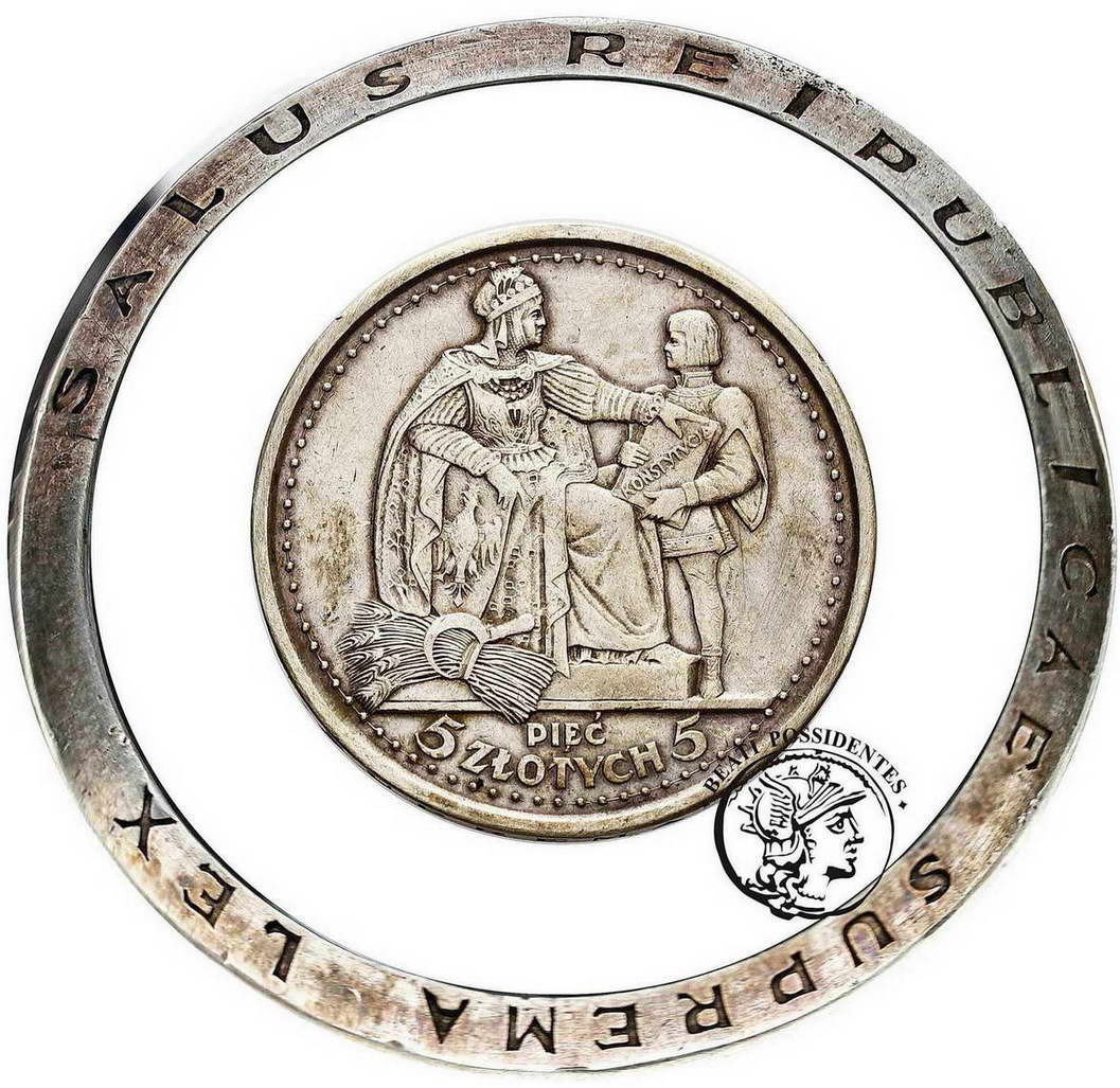 Polska II RP PRÓBA 5 złotych 1925 Konstytucja odmiana 81 perełek srebro st. 2