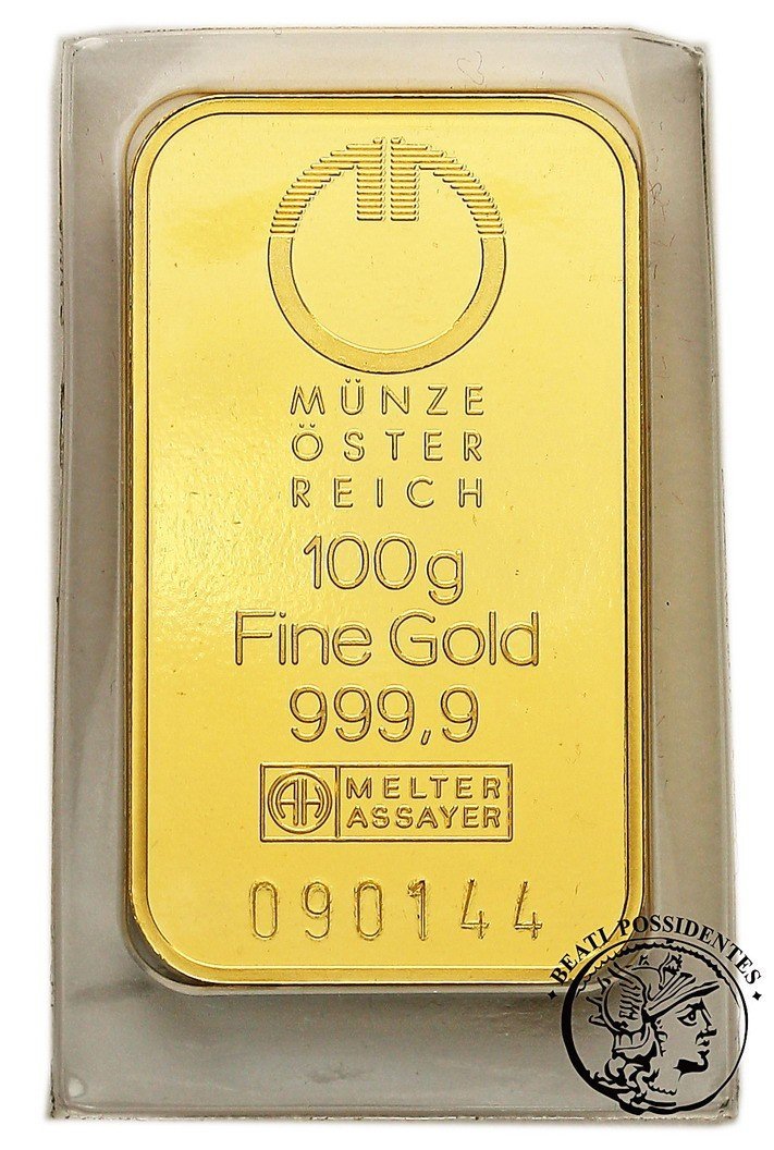 Złoto Lokacyjne Austria Sztabka 100 g Au 999,9 st.1