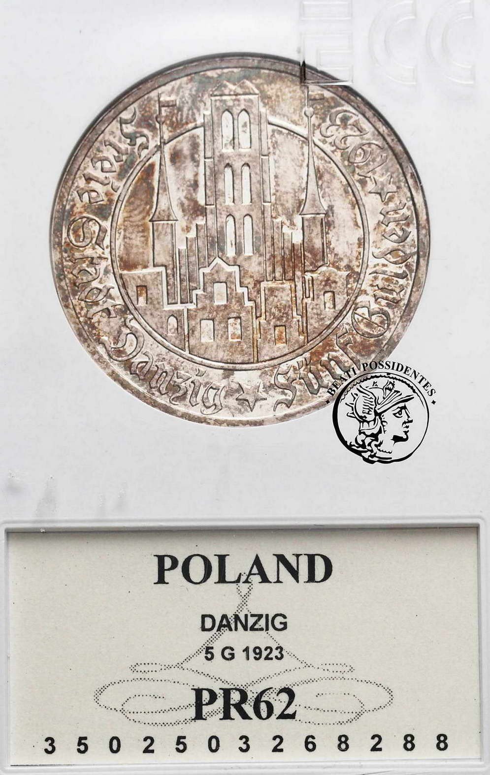 Wolne Miasto Gdańsk 5 Guldenów 1923 lustrzanka GCN PR 62